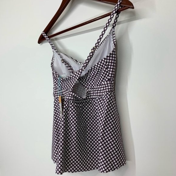 Kona Sol Burgundy Purple White Patterned Adjustable Tankini Bikini Top New Nwt - Picture 5 of 15